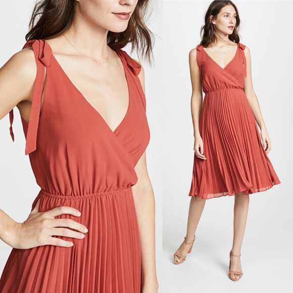 Ali & Jay The Left Bank Pleated Midi Dress XS Rust Tie Sleeve Chiffon - Picture 1 of 11